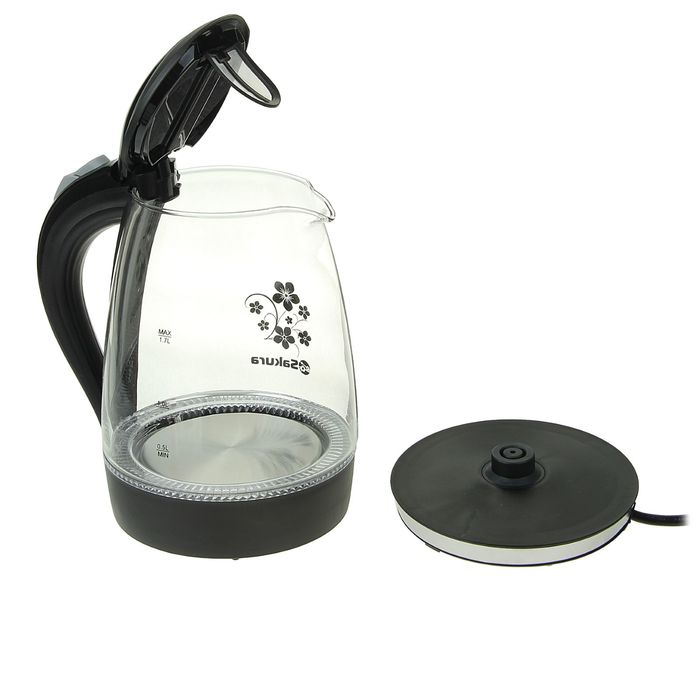 Чайник электрический Sakura SA-2710BK, 1850-2200 Вт, 1.7 л, стеклянный, подсветка