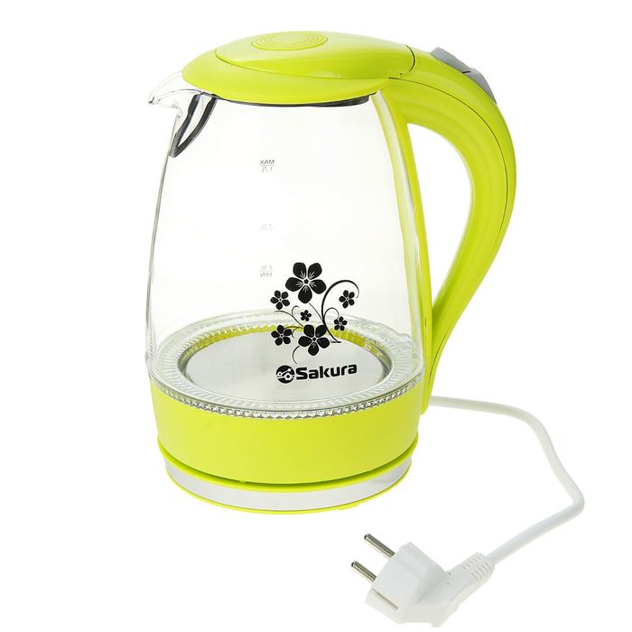 Чайник электрический Sakura SA-2710GR, 1850-2200 Вт, 1.7 л, стеклянный, подсветка