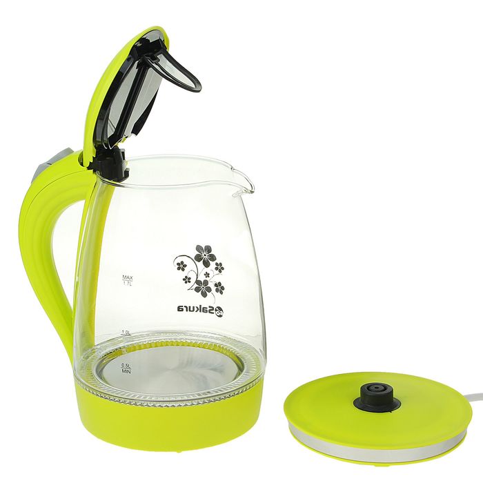 Чайник электрический Sakura SA-2710GR, 1850-2200 Вт, 1.7 л, стеклянный, подсветка