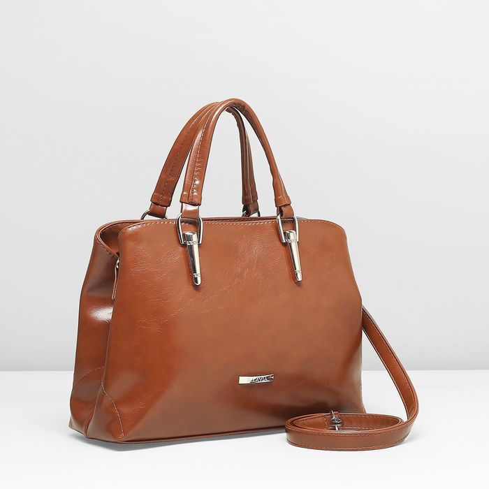 Сумка женская на молнии, 2 отдела, наружный карман, длинный ремень, цвет рыжий