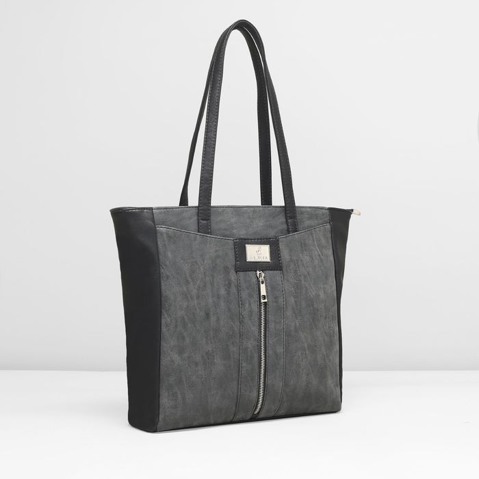 Сумка женская на молнии, 1 отдел, наружный карман, длинный ремень, цвет серый