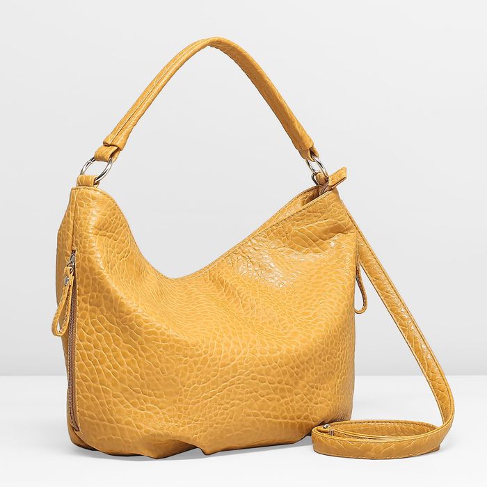 Сумка женская на молнии, 1 отдел, 2 наружных кармана, длинный ремень, цвет жёлтый