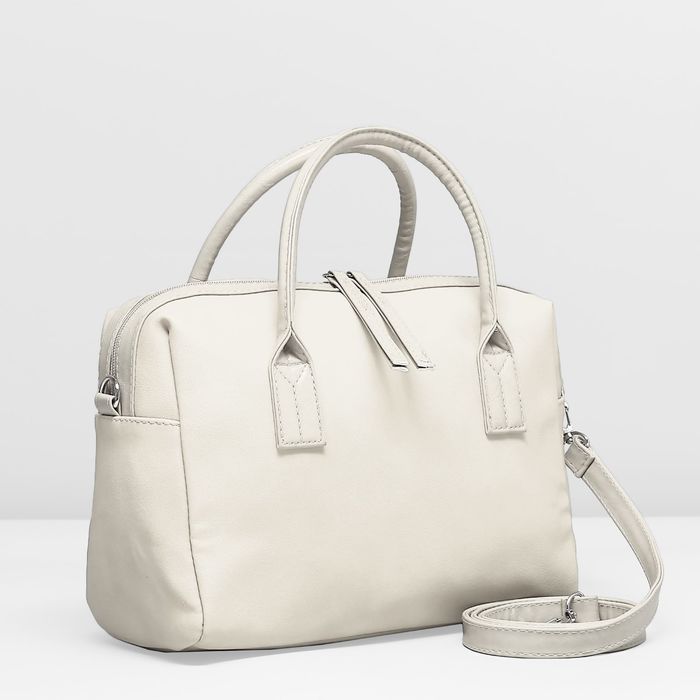 Сумка женская на молнии, 1 отдел, наружный карман, длинный ремень, цвет серый