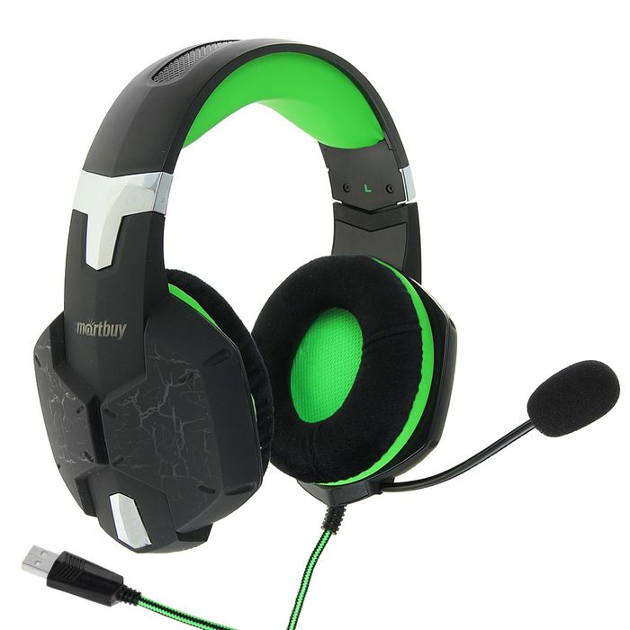 Гарнитура игровая Smartbuy RUSH TAIPAN, с подсветкой, чёрно-зелёная