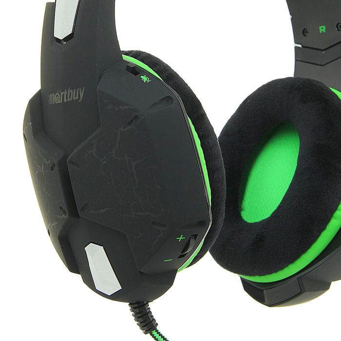 Гарнитура игровая Smartbuy RUSH TAIPAN, с подсветкой, чёрно-зелёная