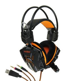 Наушники Smartbuy RUSH SNAKE, игровые, микрофон, 3.5 мм + USB, 2.2 м, чёрно-оранжевые Ош