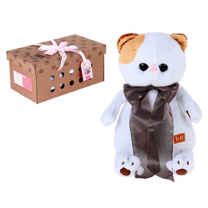 Мягкая игрушка "Кошечка Ли-Ли" с атласным коричневым бантом, 27 см