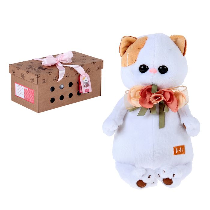 Мягкая игрушка "Кошечка Ли-Ли" с цветами из шёлка 27 см