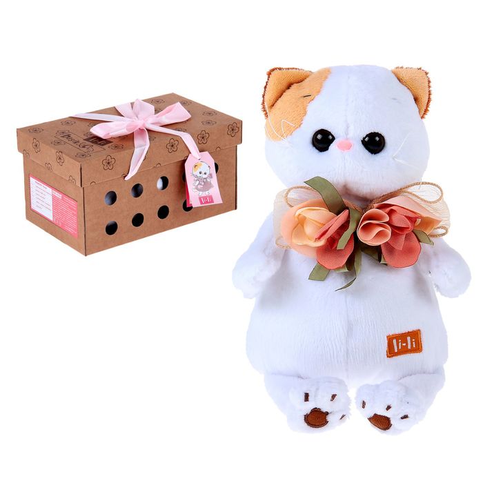 Мягкая игрушка "Кошечка Ли-Ли" с цветами из шёлка 24 см