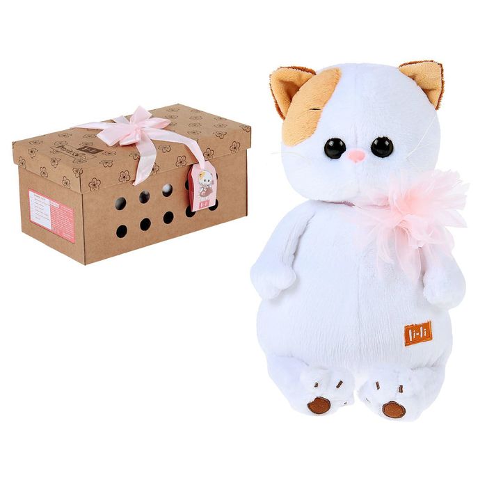 Мягкая игрушка "Кошечка Ли-Ли" с розовой хризантемой, 27 см