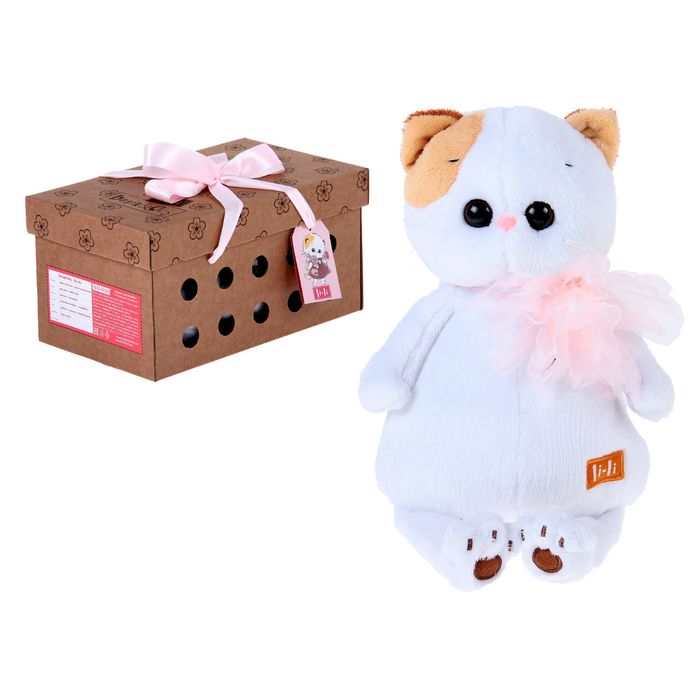 Мягкая "Кошечка Ли-Ли" с розовой хризантемой, 24 см