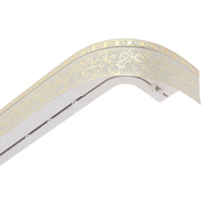 Карниз двухрядный 180 см, с декоративной планкой 7 см "Ультракомпакт. Кружево", цвет золото/белый