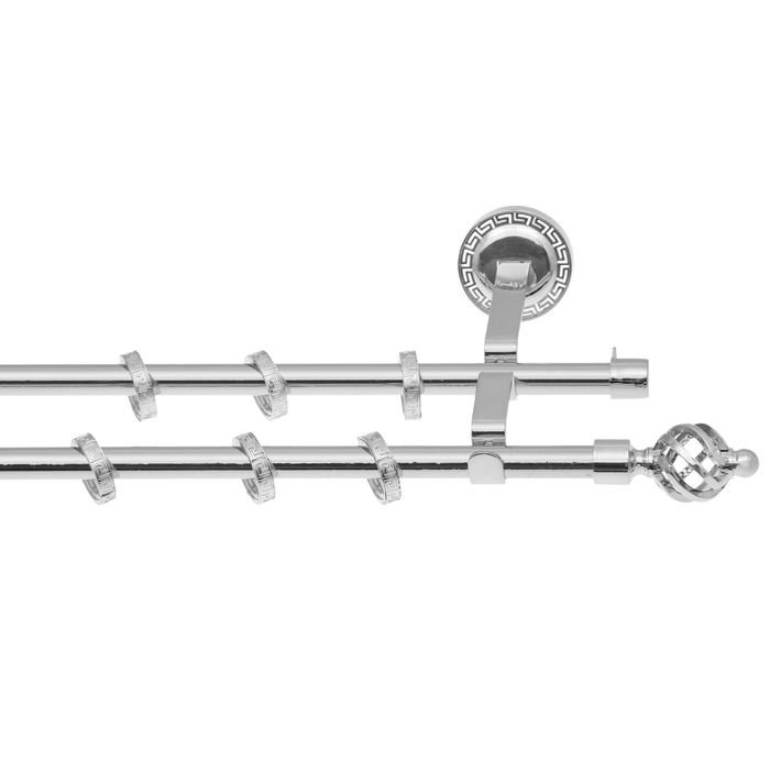 Карниз двухрядный 160 см "Фэшн" d=1,6 см, с пластиковыми наконечниками, цвет ареццо/серебро