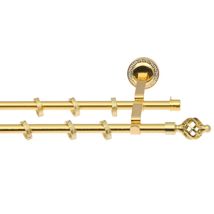 Карниз двухрядный 200 см "Фэшн" d=1,6 см, с пластиковыми наконечниками, цвет ареццо/золото