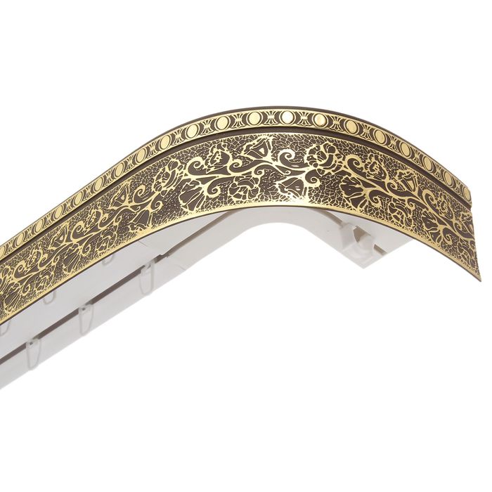 Карниз двухрядный 360 см, с декоративной планкой 7 см "Ультракомпакт. Кружево", цвет золото/шоколад