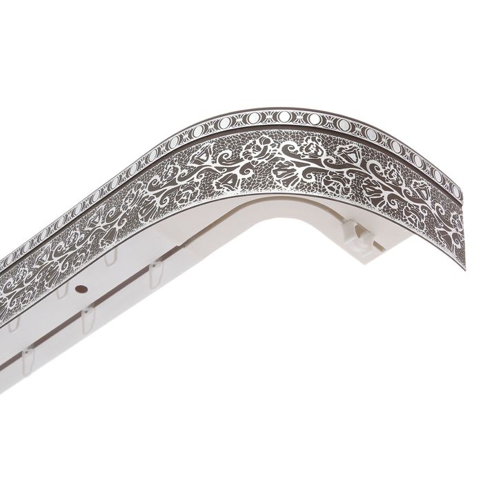 Карниз двухрядный 400 см, с декоративной планкой 7 см "Ультракомпакт. Кружево", цвет шоколад/серебро