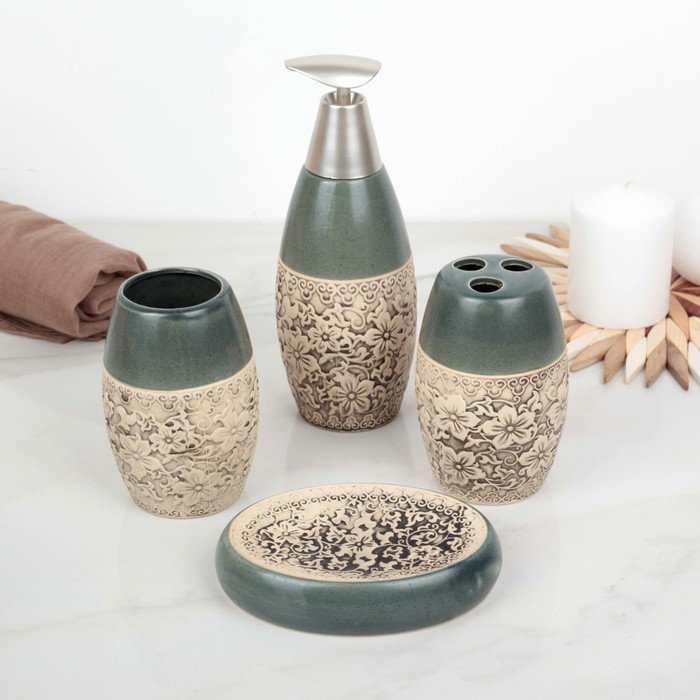 Набор аксессуаров для ванной комнаты, 4 предмета "Голубые цветы"