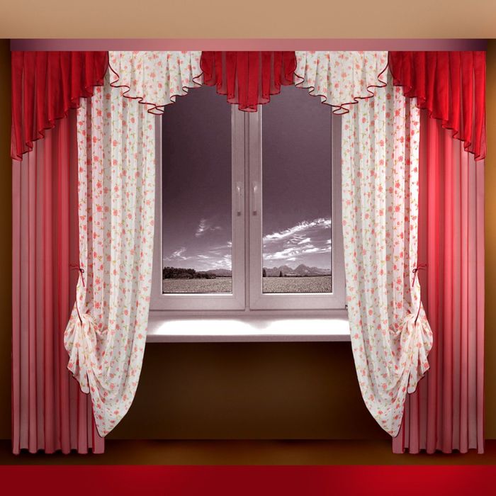 Комплект штор, 142х250 см-4 шт, ламбрекен 50х300 см, бордо