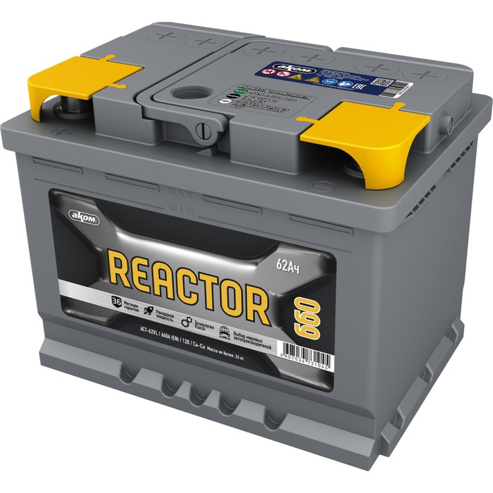 Аккумуляторная батарея REACTOR 62 А/ч - 6 СТ АПЗ, прямая полярность аккумуляторная батарея delta dt6015 6 в 1 5 а ч