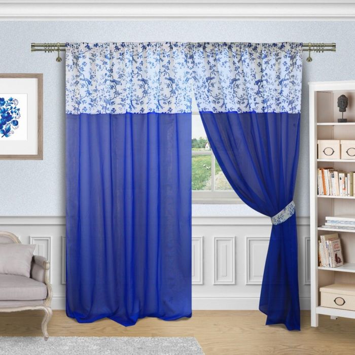 Комплект штор, размер 180х250 см-2 шт, 2 подхвата, гжель