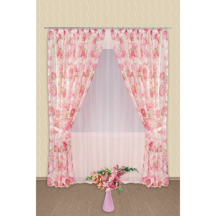 Комплект штор, размер 180х250 см-2 шт, тюль 400х250 см, 2 подхвата
