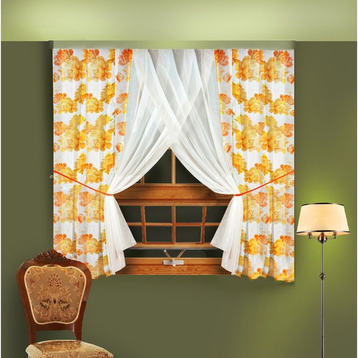 Шторы кухонные, размер 180х180 см-2 шт, 2 подхвата