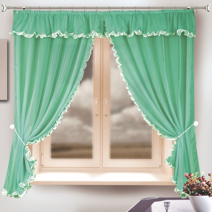 Шторы кухонные, размер 140х170 см-2 шт, ламбрекен 30х290 см, вуаль