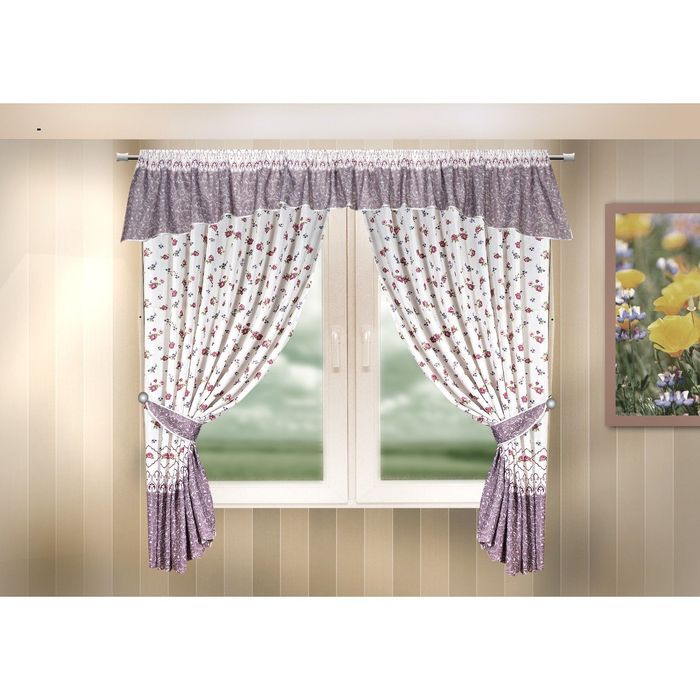 Шторы кухонные, размер 140х170 см-2 шт, ламбрекен 35х290 см, 2 подхвата