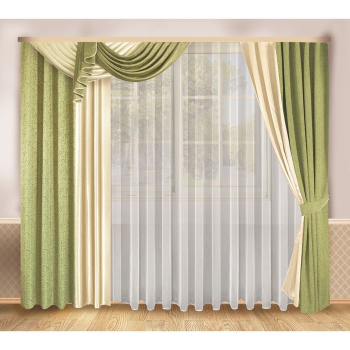 Комплект штор, 250х208 см-2 шт, тюль 500х250 см, ламбрекен 45х140 см