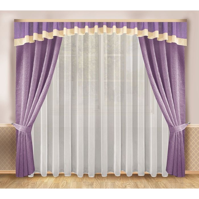 Комплект штор, 138х250 см-2 шт тюль 400х250 см, ламбрекен 40х550 см