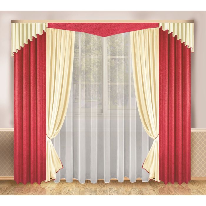 Комплект штор, размер 138х250 см-2 шт, тюль 500х250 см, ламбрекен 55х700 см