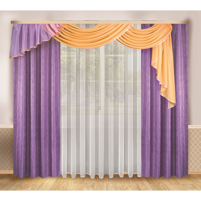 Комплект штор, размер 138х250 см-2 шт, тюль 500х250 см, ламбрекен 120х400 см