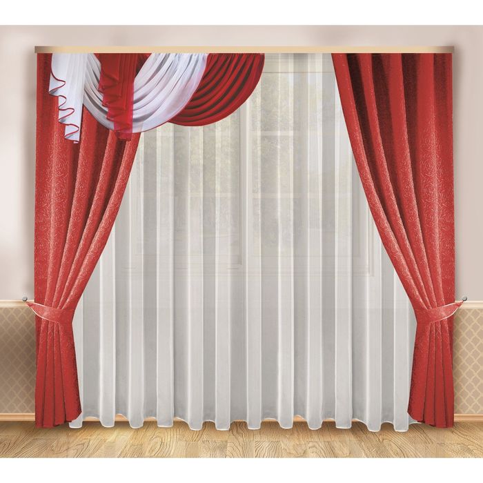 Комплект штор, размер 138х250 см-2 шт, тюль 400х250 см, ламбрекен 40х200 см