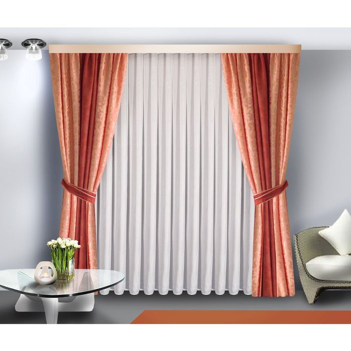 Комплект штор, 200х250 см-2 шт, тюль 500х250 см, цвет розовый