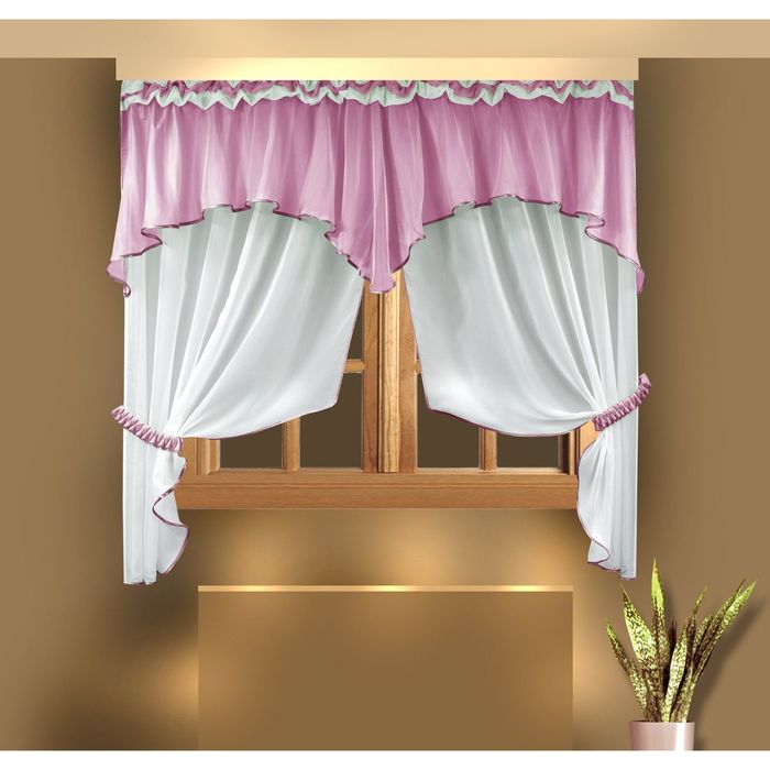 Шторы кухонные, 145х160 см-2шт, ламбрекен 65х285 см, 2 подхвата, цвет сирень