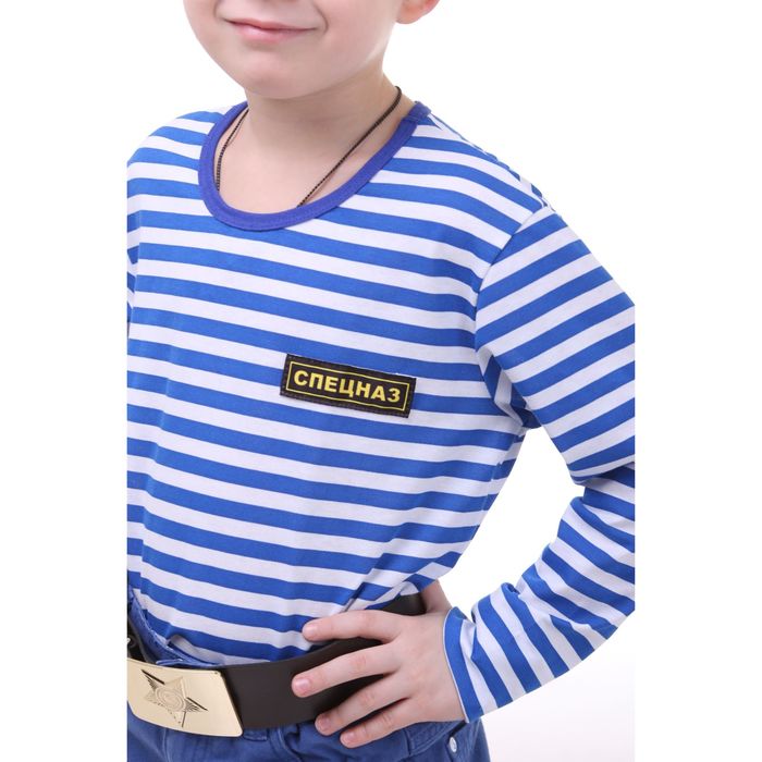 Детский костюм военного "ВДВ", тельняшка, голубой берет, ремень, рост 122 см