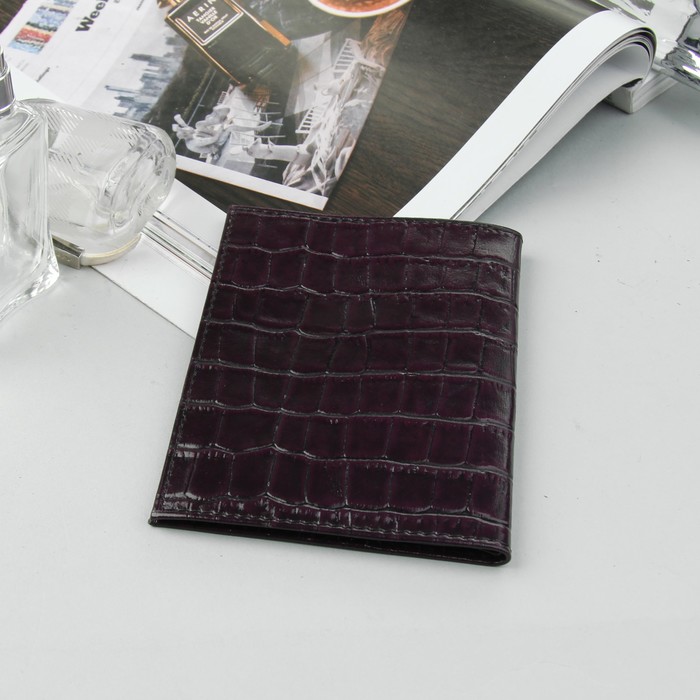 Обложка для автодокументов, крокодил, цвет баклажановый