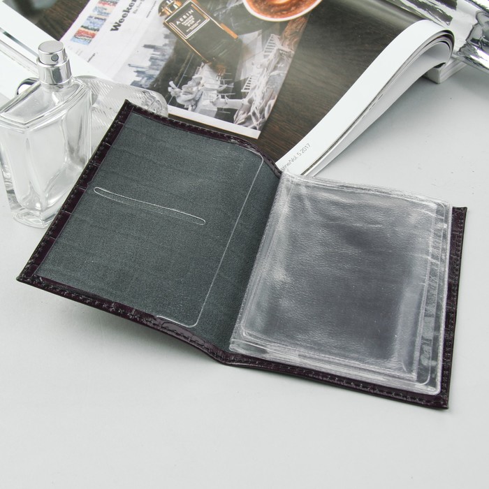 Обложка для автодокументов, крокодил, цвет баклажановый