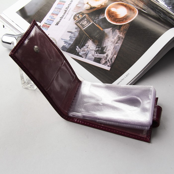 Визитница на кнопке, 1 ряд, цвет фиолетовый