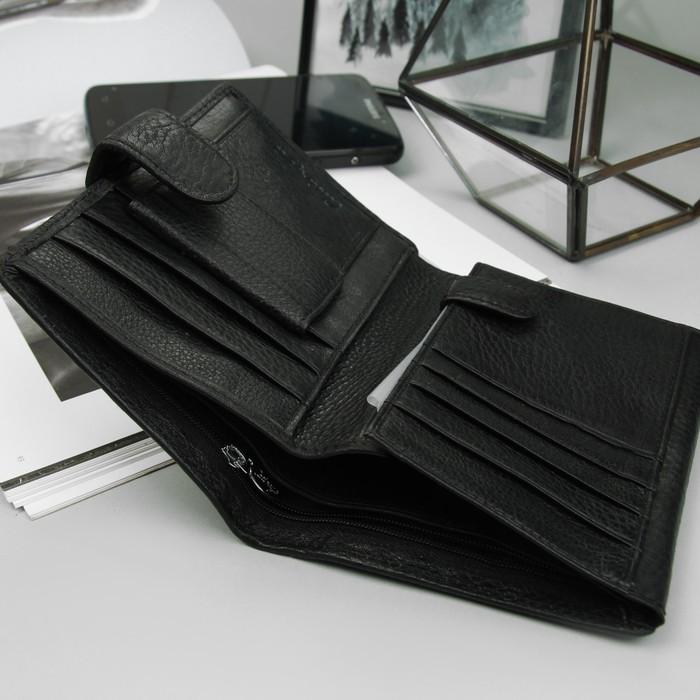 Портмоне мужское 2в1, для автодокументов, 2 отделения, для монет, для карт, чёрный