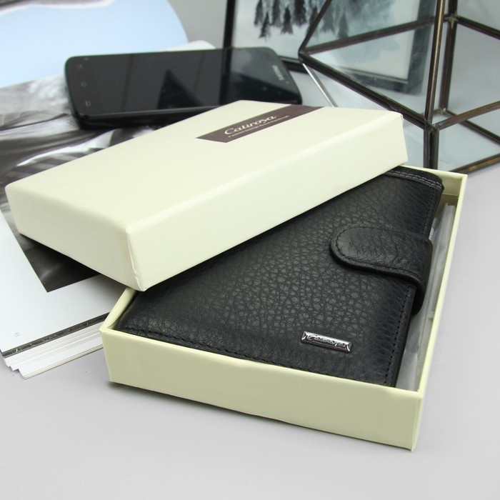 Портмоне мужское 2в1, для автодокументов, 2 отделения, для монет, для карт, чёрный