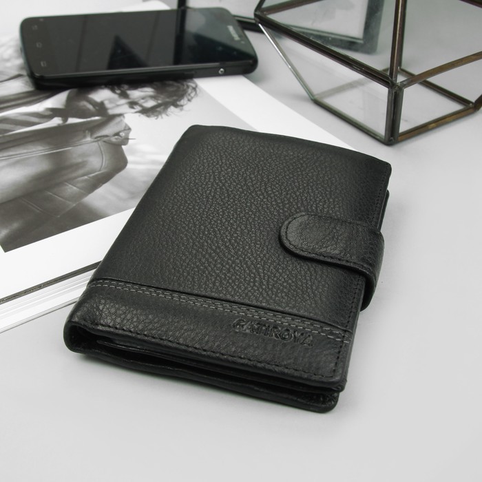 Портмоне мужское 2в1, для автодокументов, 2 отделения, для монет, для карт, чёрный