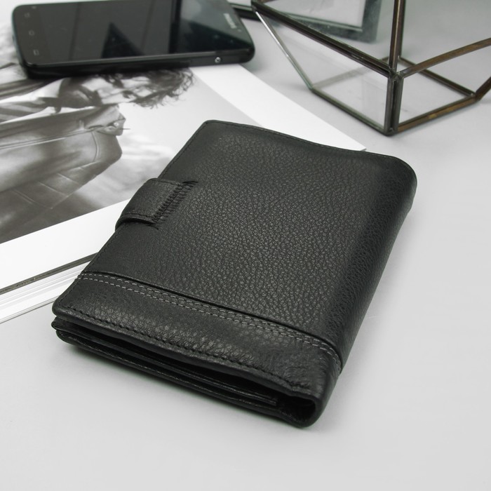 Портмоне мужское 2в1, для автодокументов, 2 отделения, для монет, для карт, чёрный