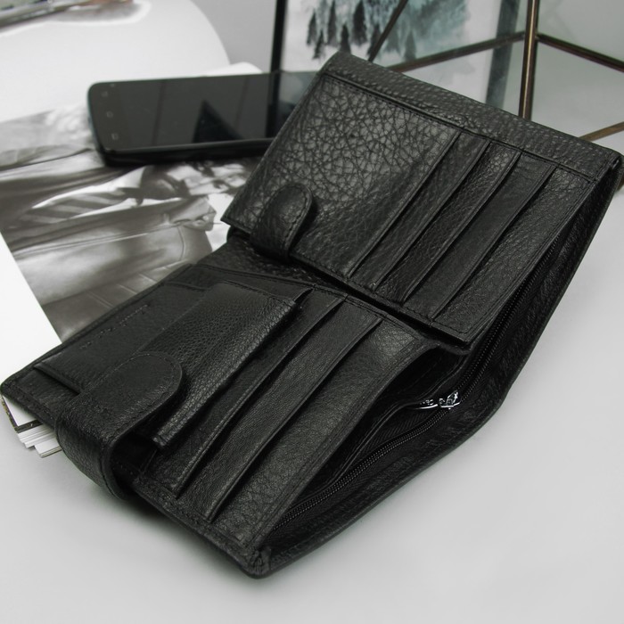 Портмоне мужское 2в1, для автодокументов, 2 отделения, для монет, для карт, чёрный