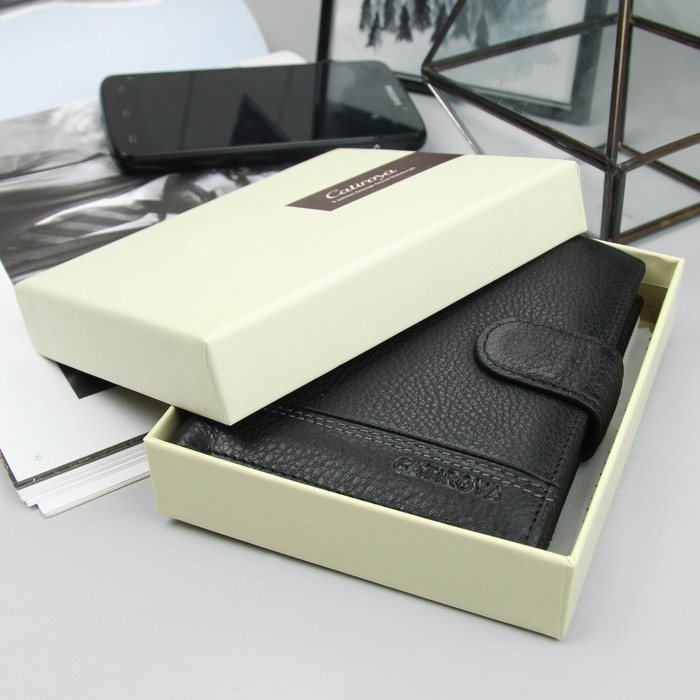 Портмоне мужское 2в1, для автодокументов, 2 отделения, для монет, для карт, чёрный