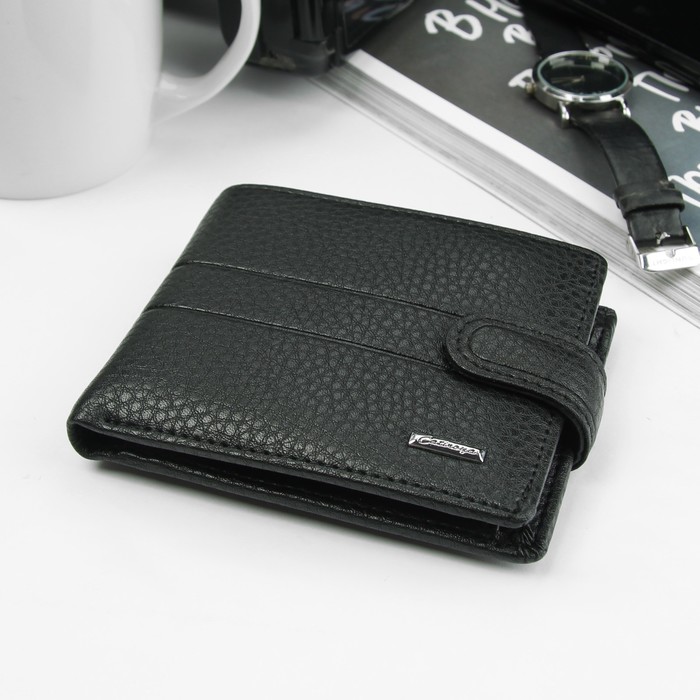 Портмоне мужское, 3 отдела, для карт, для монет, цвет чёрный