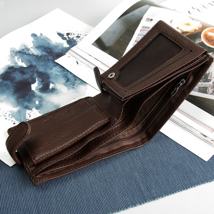 Портмоне мужское, 3 отдела, для карт, для монет, коричневый