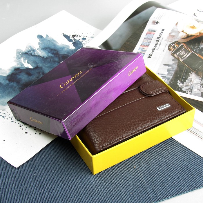 Портмоне мужское, 3 отдела, для карт, для монет, коричневый