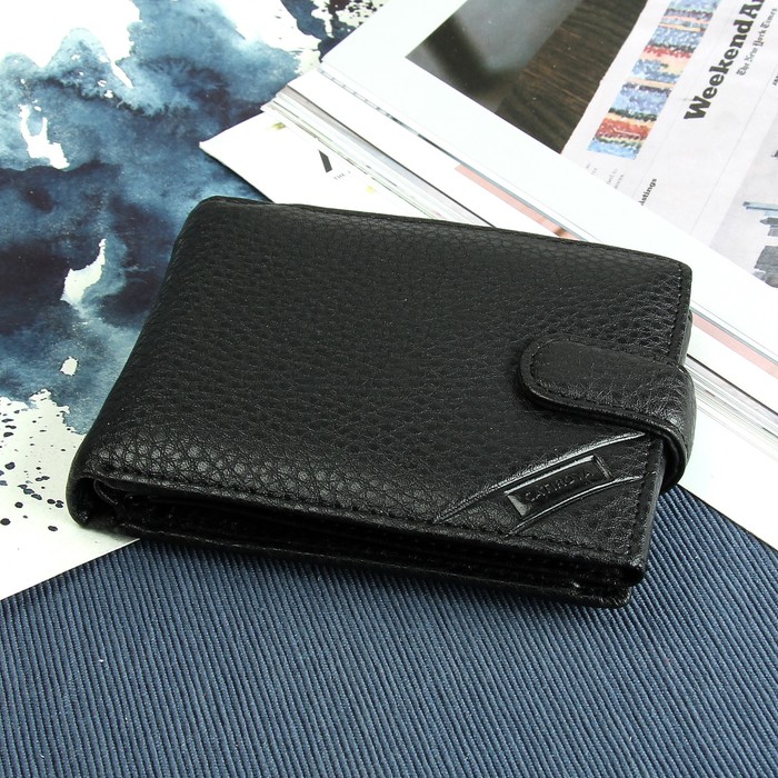 Портмоне мужское, 3 отдела, для карт, для монет, цвет чёрный