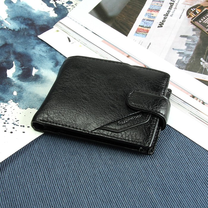 Портмоне мужское, 3 отдела, для карт, для удостоверений, для монет, цвет чёрный